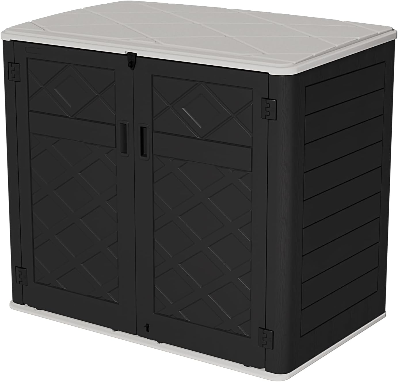HOMSPARK Storage Shed Weather Resistance, Multi-Purpose Outdoor Storage Cabinet for Backyards and Patios, Horizontal Storage Shed for Lawnmower, Patio Accessories (Black & White, Large - 48 cu.ft)