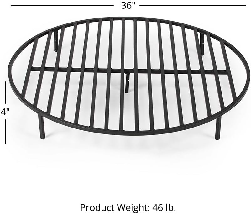 TITAN GREAT OUTDOORS Ash & Ember Round 36in Fire Pit Grate, Heavy Duty 1/2in Steel Elevated Log Wood Pit Grate, Burning Fireplace and Firepits