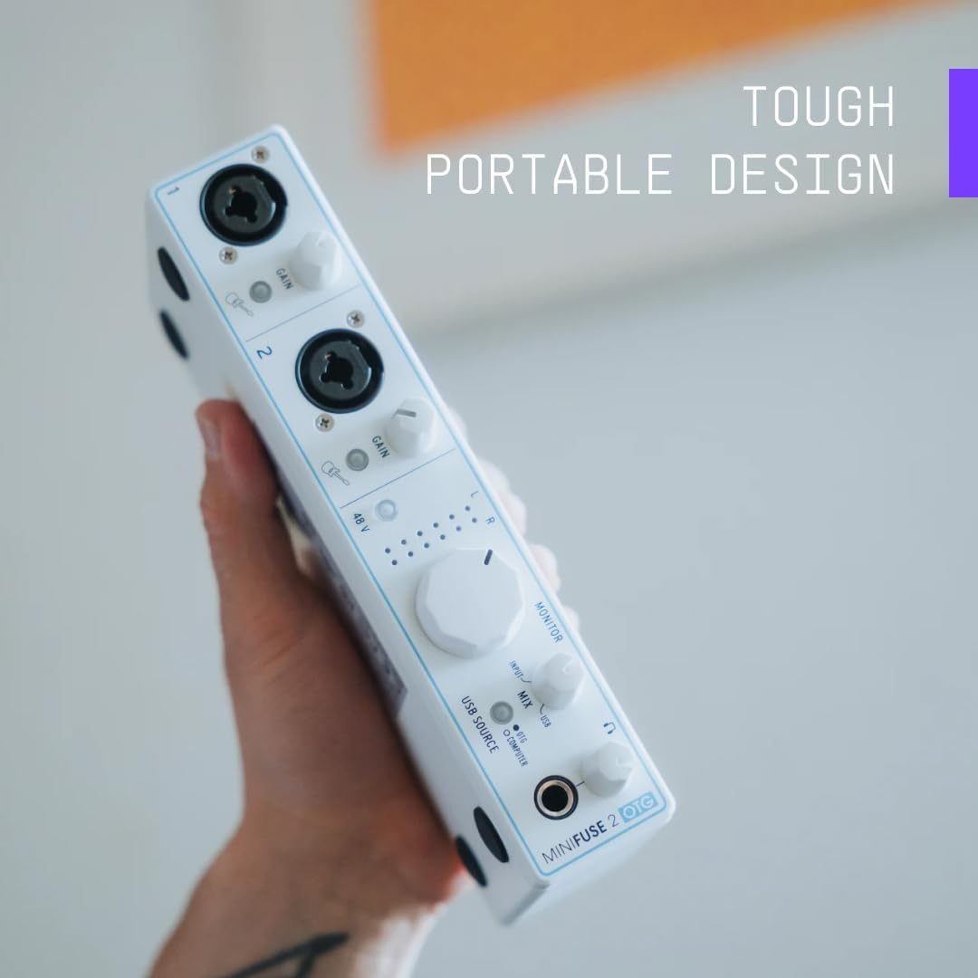 Arturia - MiniFuse 2 OTG - Audio & MIDI Interface with Creative Software for Recording, Production, Podcasting, Guitar, USBC/USBA - White