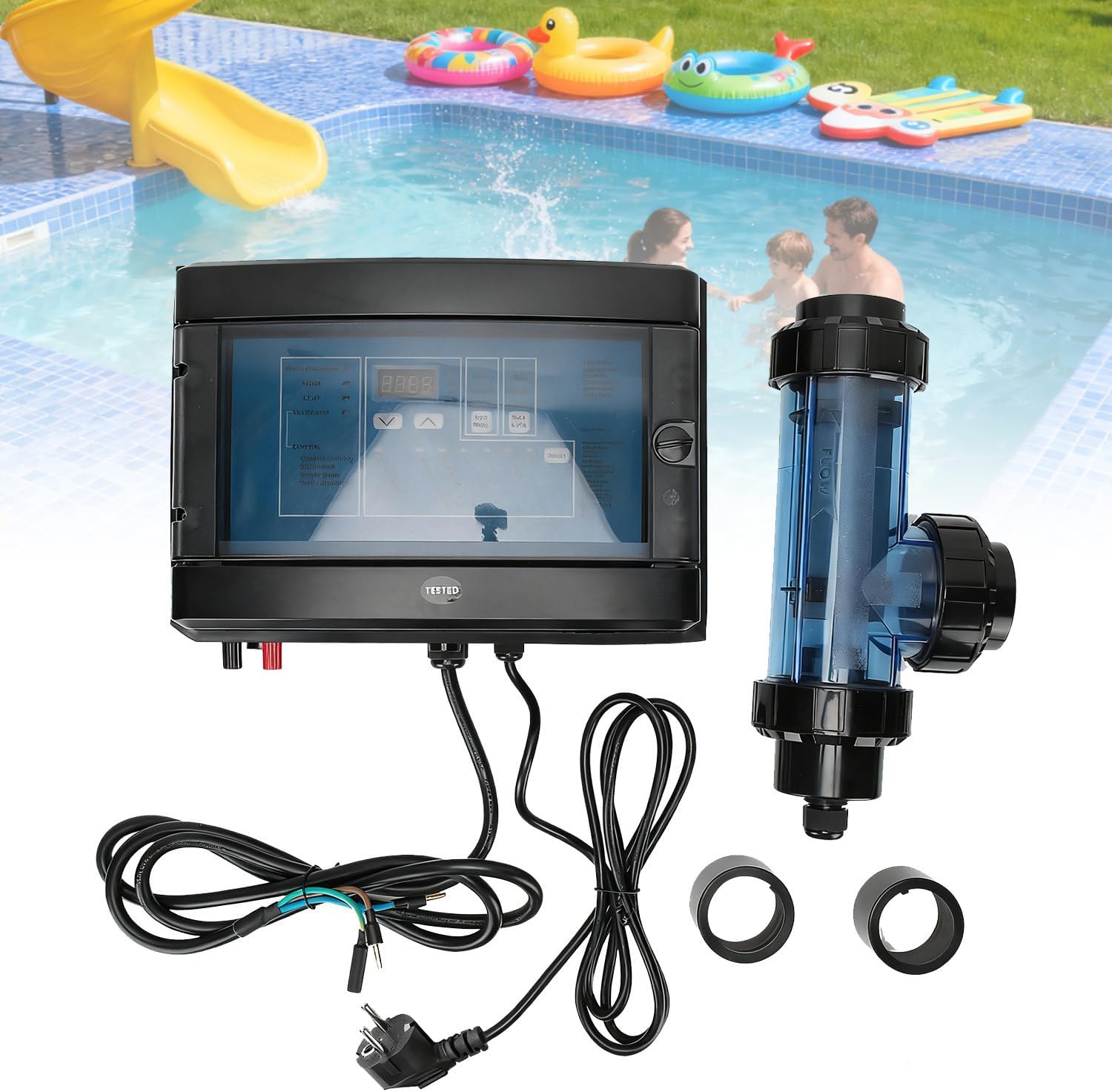 Electrolyzer Swimming Pool Salt Chlorinator,Equipped with a Water Flow Sensor,Salt Chlorine Generator Suitable for Home Pool,Spa Water Treatment Machines X50CL