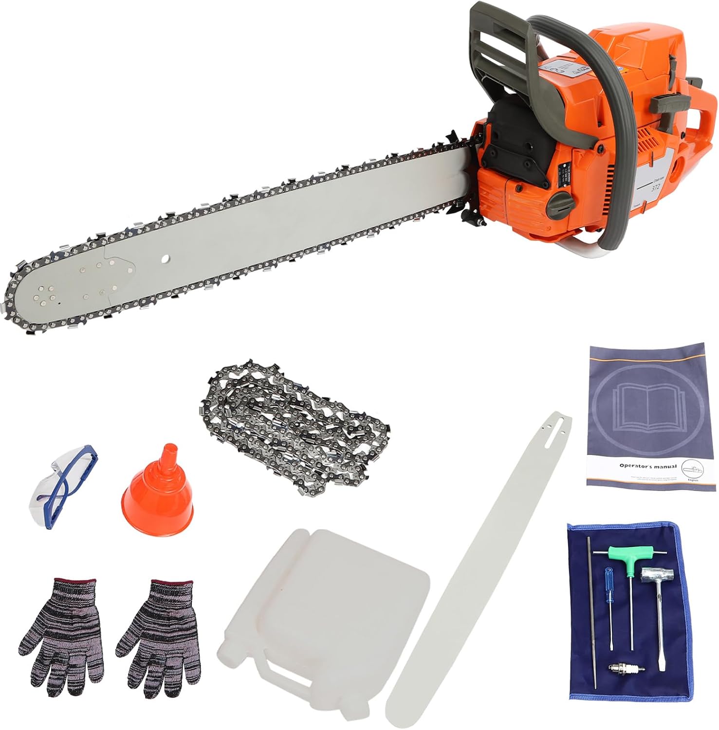 24'' 2-Stroke 71.8CC Gas Powered Chain Saw, 3.9KW 2800rpm Hand Pull Start Power Chainsaws Set, Single Cylinder, Air-cooled, Handheld Gasoline Chainsaw, Petrol Chainsaws for Trees Wood Cutting, Orange