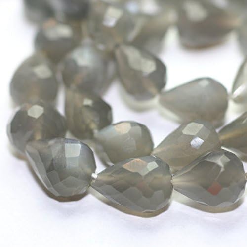 Moonstone Micro Faceted Teardrop Beads 4 Grey Cats Eye Semi Precious Gemstones 8.5-10 mm