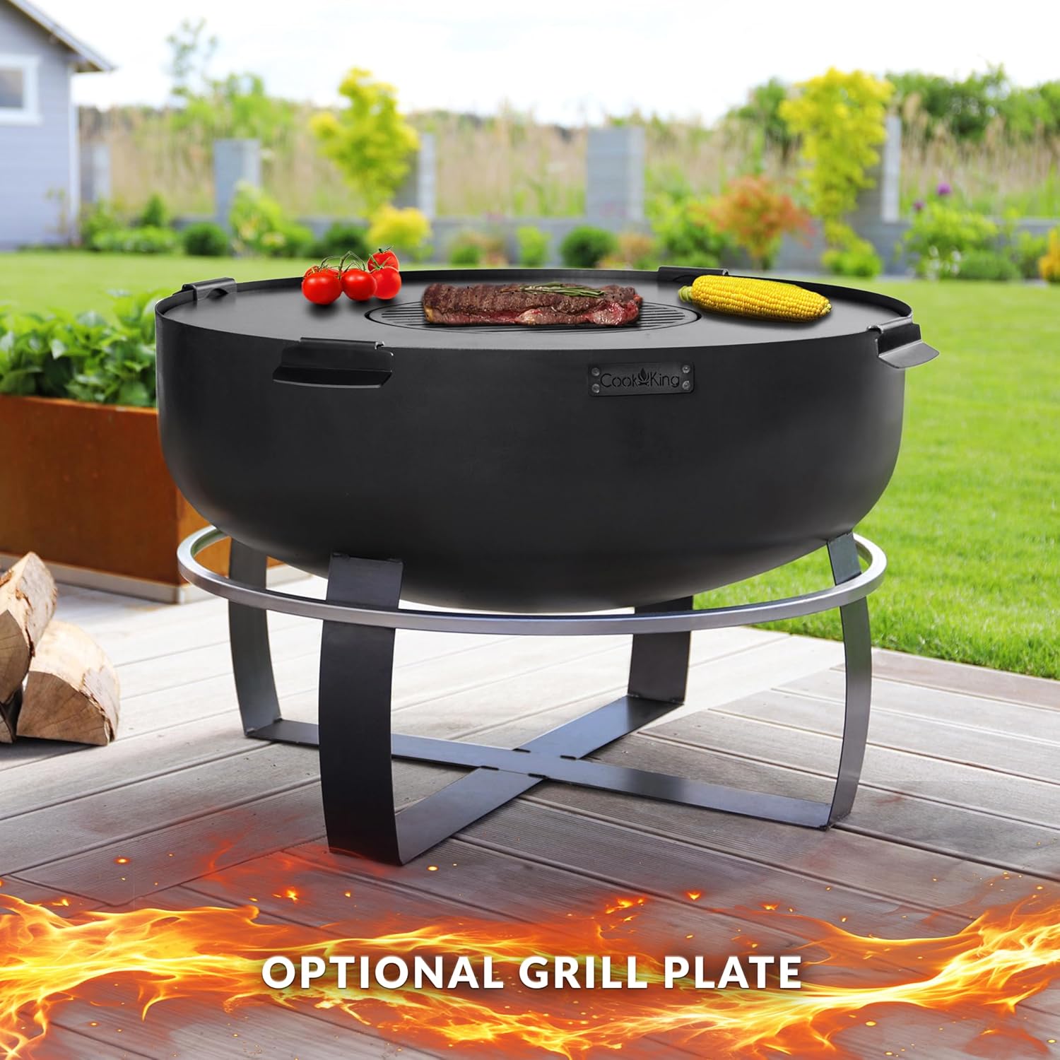 Ignition XXL Extra Large Handcrafted Fire Pit with Black Cover Lid and Wood Burning Fireplace for Backyard Bonfire Campfire for Outside, Extra Large Depth Outdoor 32