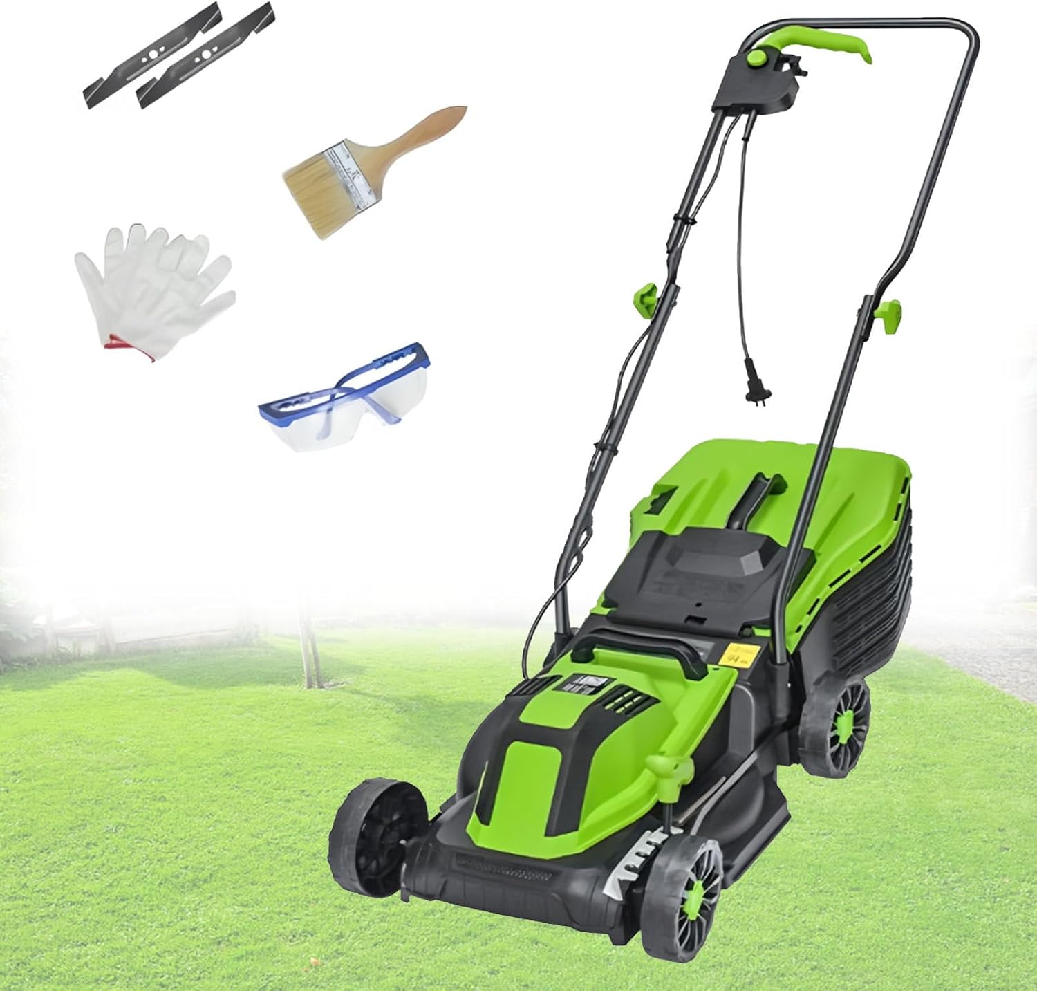 Corded Electric Push Lawn Mower Electric Grass Trimmer with Grass Collection Box 3 Cutting Height Quick-Fold for Garden Yard 2100W/32CM-Cord55M