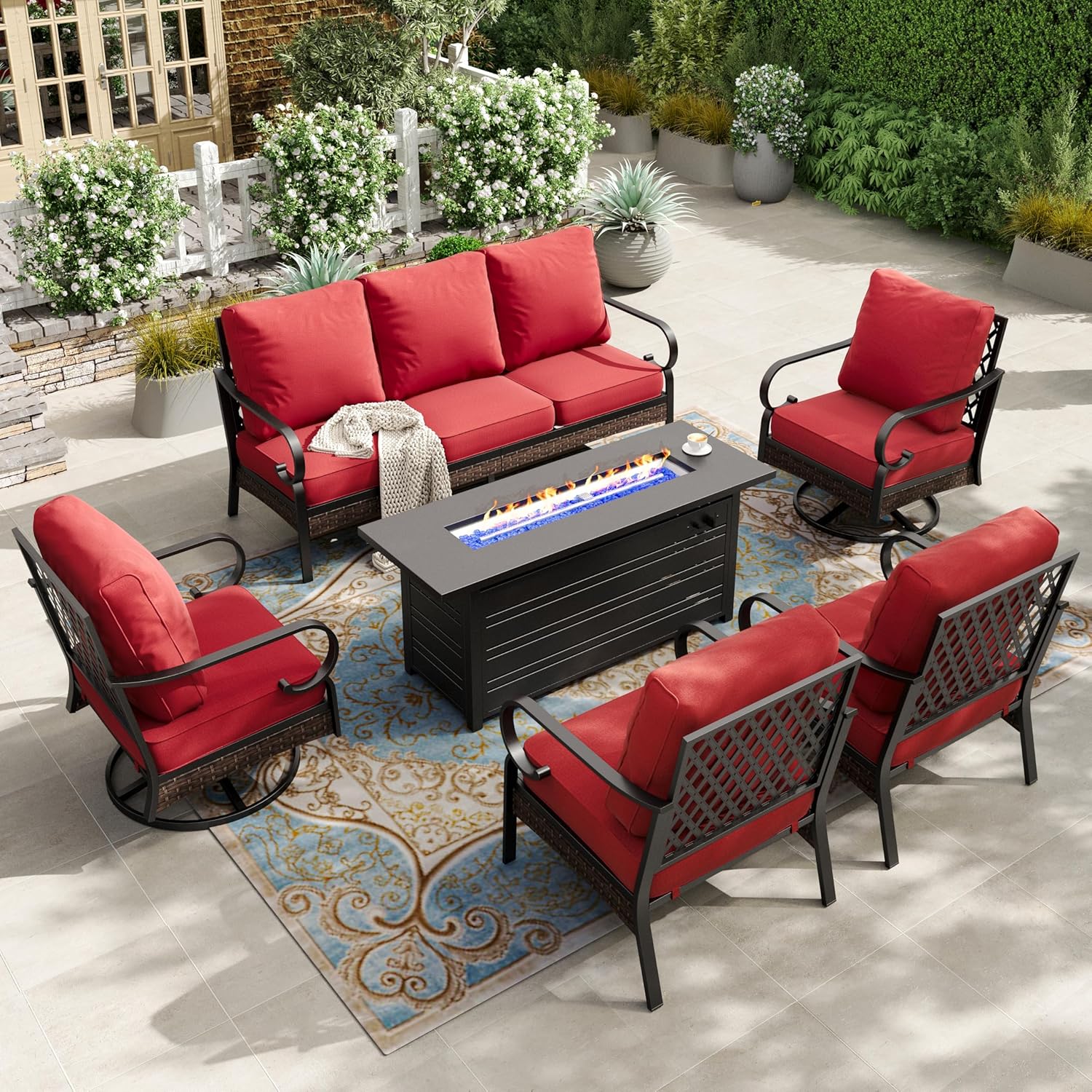 HERA'S HOUSE 6 Piece Metal Patio Furniture Set with 56