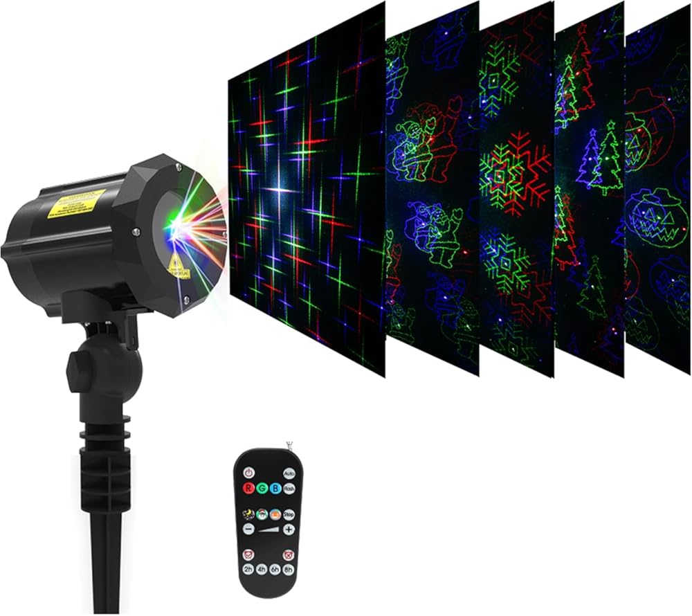 LedMall Motion Pattern Firefly 3 Models in 1 with 18 Patterns RGB Outdoor Laser Christmas Lights Projector with RF Remote Control and Security kit
