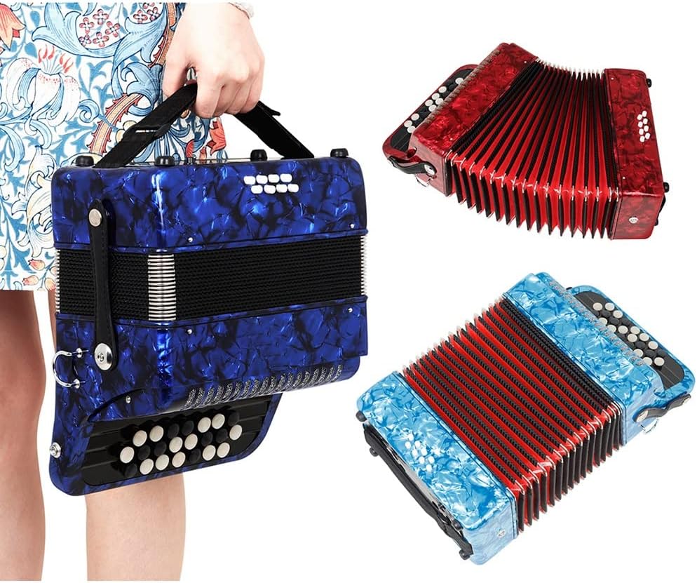 Bayan Accordion for Beginner Adults, 22 Button 8 Bass Professional Button Reed Accordion Instrument with Storage Bag (Color : Sky Blue)