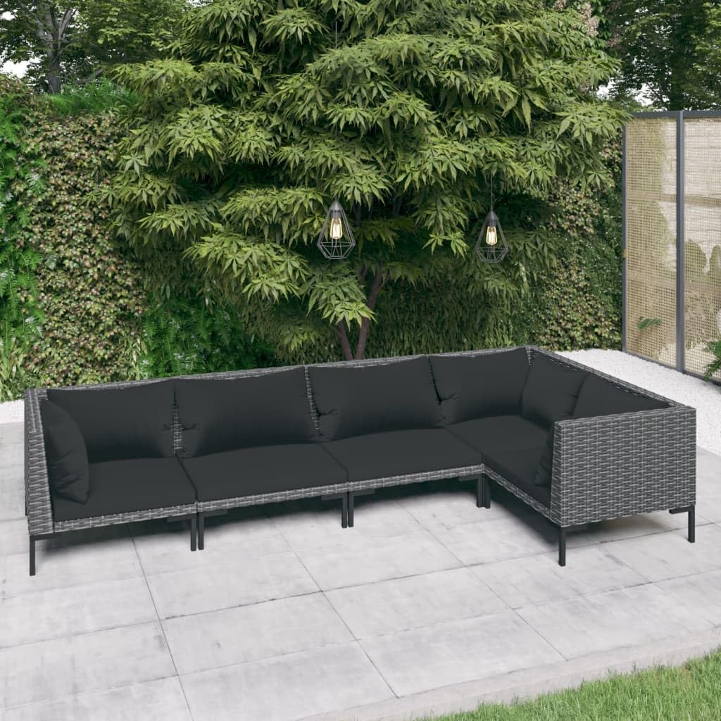5 Piece Patio Lounge Set with Cushions Poly Rattan Dark Gray,Classic Outdoor Patio Lounge Set: Durable and Comfortable for Your Backyard, Furniture Sets for Patio, Lawn & Garden