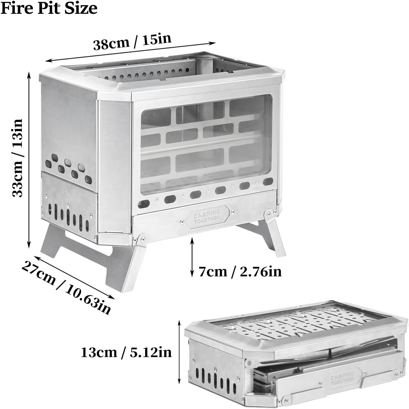 Portable Fire Pit for Camping Smokeless Folding FirePit Wood Burning Stove, Camping Stainless Steel Fire Pit for Outdoor, Patio, Backyard