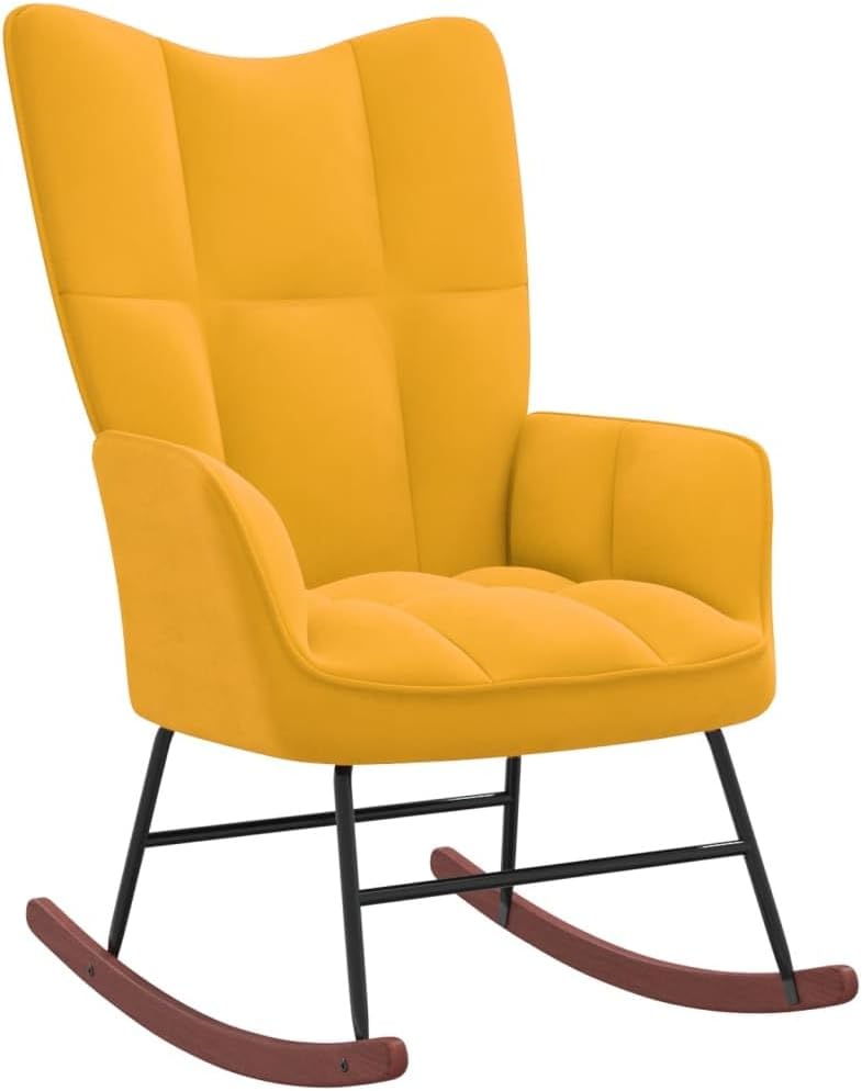 Rocking Chair, Yellow Velvet,Elegant Modern Rocking Chair, Soft Velvet Upholstery, Durable Construction Furniture & Accessories, 1