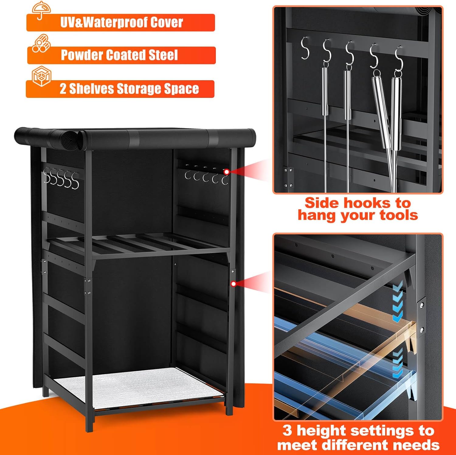 Storage Station 4.5ft for Solo Stove Yukon, Bonfire, Ranger and other Fire Pit Stove, Firewood Storage Cabinet with Waterproof Cover, Adjustable Firewood Rack for logs and Fire Pit Accessories