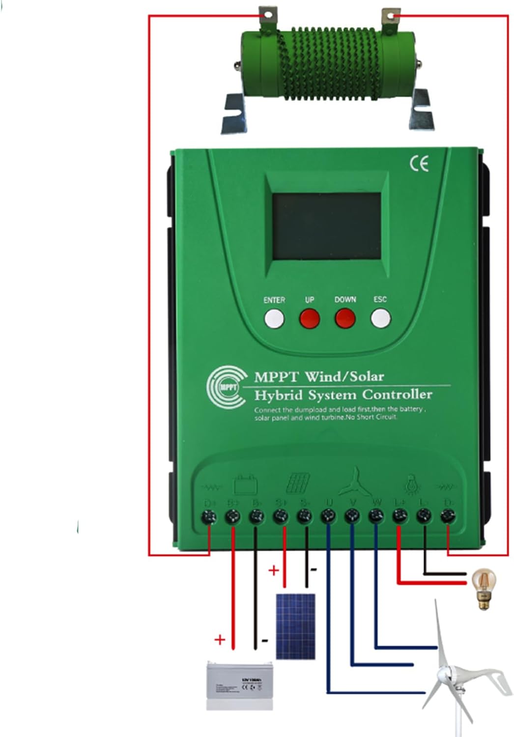 220v, 48V 5000W Wind and Solar Hybrid Charge Controller 12V/24V/48V/220V MPPT Boost Charge Regulator with LCD Display and Free Dump Load Accurate