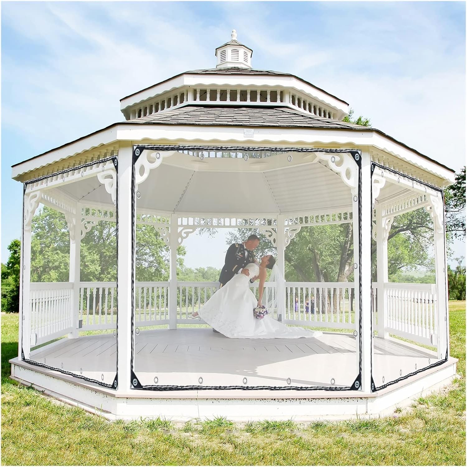 Clear Tarp Waterproof with Grommets, Tear Resistant Plastic Tarpaulin Cover with Ball Bungee Tarpaulin Sheet for Garden Patio Lawn Plants Greenhouse Hutch Roof (Size : 9x10ft/2.6x3m)