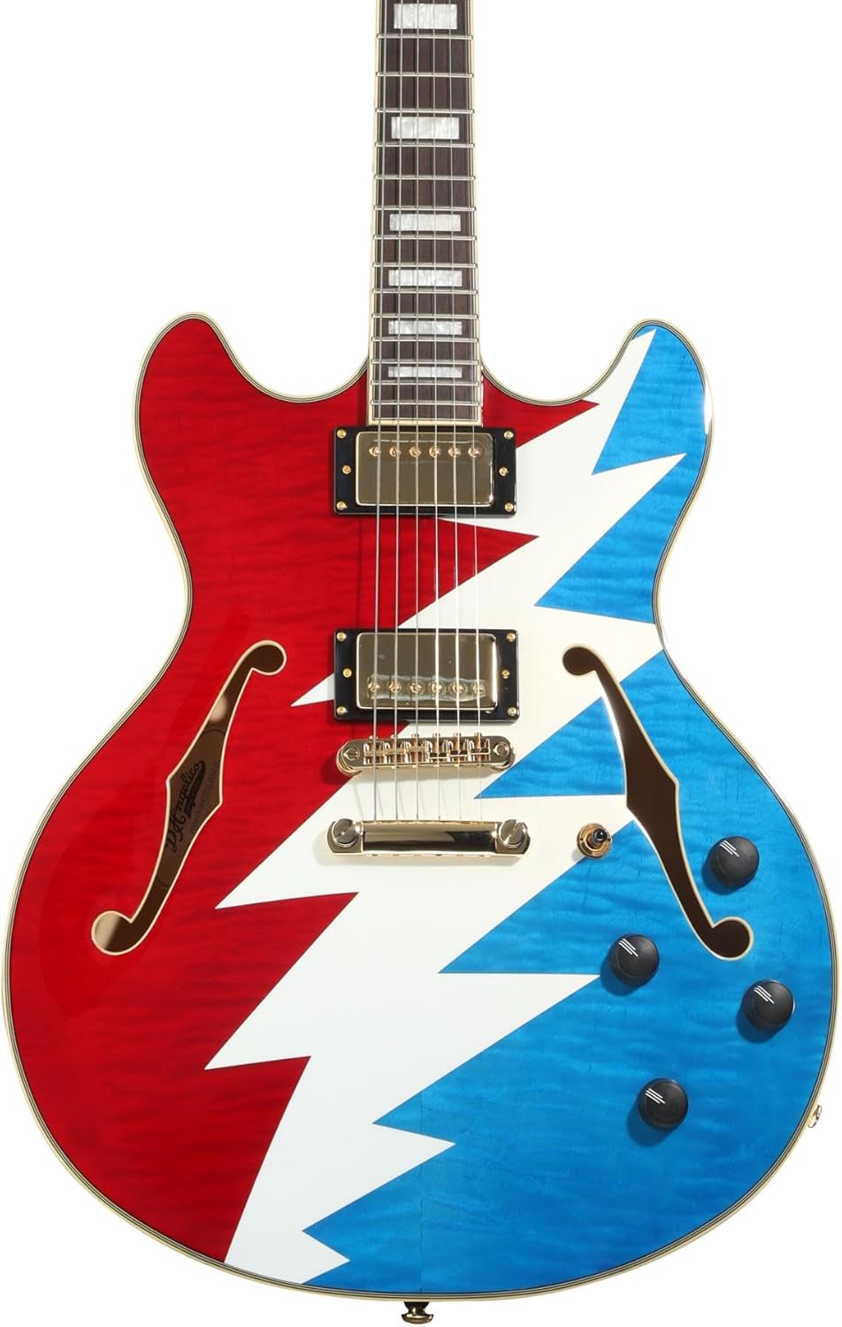 D'Angelico Grateful Dead Premier DC Semi-hollowbody Electric Guitar - Red, White, and Blue Lightning Bolt