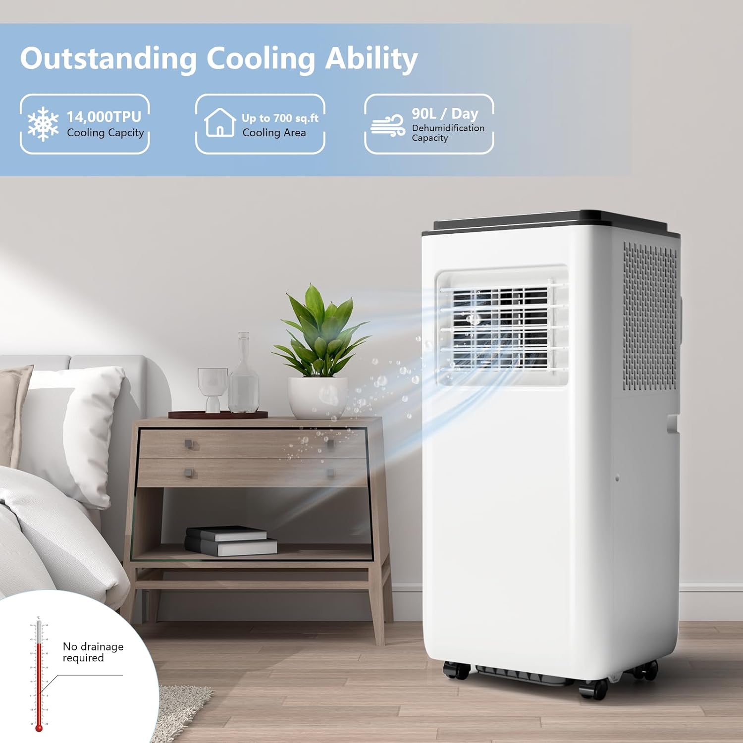 8000 BTU 3-in-1 Portable Air Conditioner,with Remote - Cooling, Fan Modes for Rooms Up to 350 Sq.Ft, LED Display, 24-Hour Timer