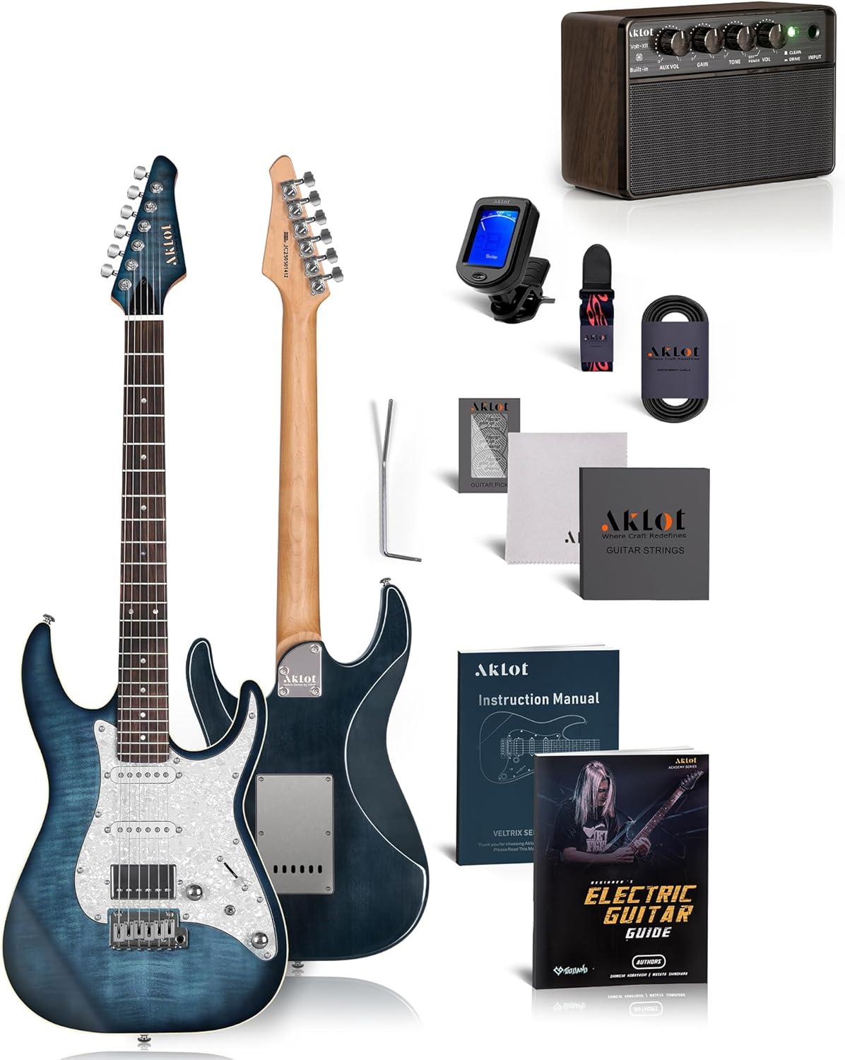 AKLOT Veltrix Electric Guitar Kit with Mini Electric Guitar Amp