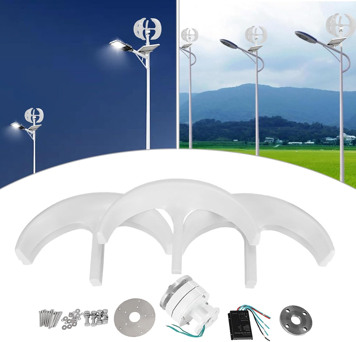 White 5 Blades Vertical Axis Wind Turbine 600W 24V Wind Turbine Generator Lantern Wind Turbine with Controller, Flange Plate Wind Turbine Generator Kit for Home, Camping & Boat Use (24, Volts)