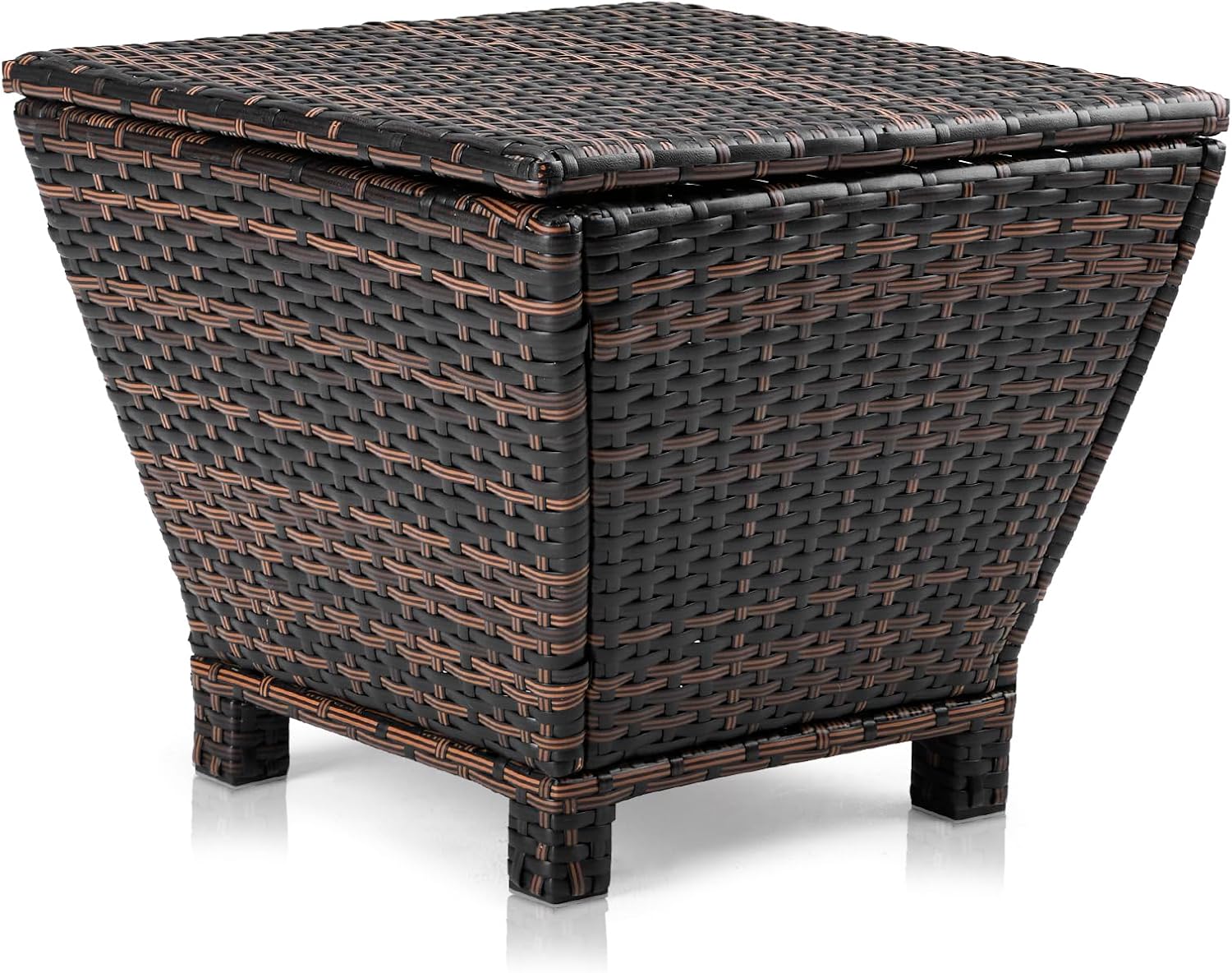 19.7inch Brown Outdoor Storage Box and Patio Furniture Side Table for Pool and Garden Accessories, Outdoor Bin Storage Container for Hose Cushions Towels, Patio Black Side Wicker Table 50 x 50 x 42CM