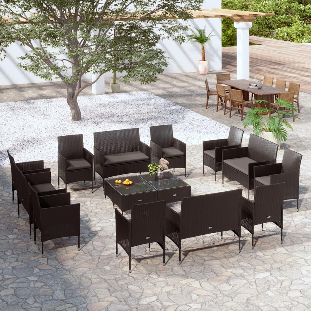 16 Piece Patio Lounge Set with Cushions Poly Rattan Black,Durable Outdoor Rattan Lounge Set with Comfortable Cushions for Garden and Patio Furniture Sets for Patio, Lawn & Garden