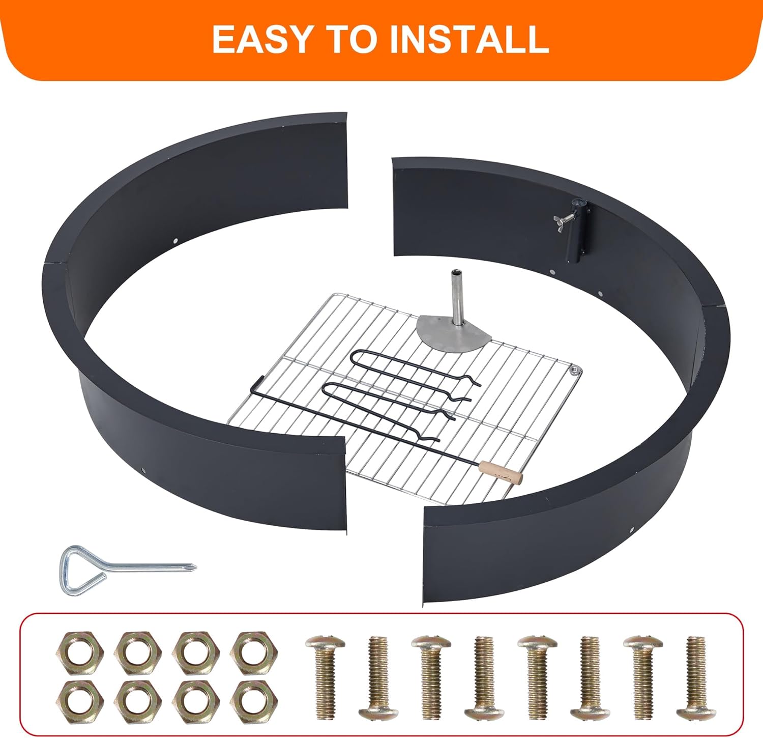 32 Inch Fire Pit Ring for Outside, Heavy Duty Metal Steel Round Firepit Rim Insert for DIY Fire Pits, Outdoor Above or In-Ground, Camping Garden Patio Backyard