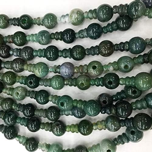 1 strands natural green moss agate pagoda tee three links buddha head tibet guru barrel big hole beads size: 10mm+6x8mm (10 sets/lot) 04230
