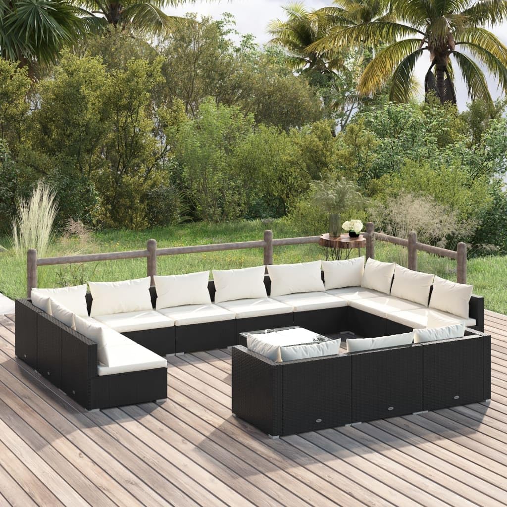 14 Piece Patio Lounge Set with Cushions Black Poly Rattan,Premium Modular Patio Lounge Set: Versatile Outdoor Furniture for Comfort and Style Patio Furniture Sets, Outdoor Furniture Sets