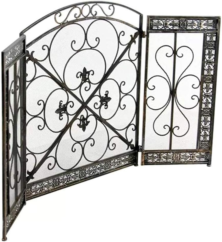 Fireplace Screen Guard Spark Protection 3 Panel Heavy Duty Mesh Cover Wrought Iron Fire Screen Mesh Cover for Fireplace
