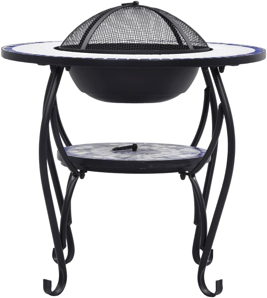 CHARMMA Mosaic Fire Pit Table Blue and White 26.8