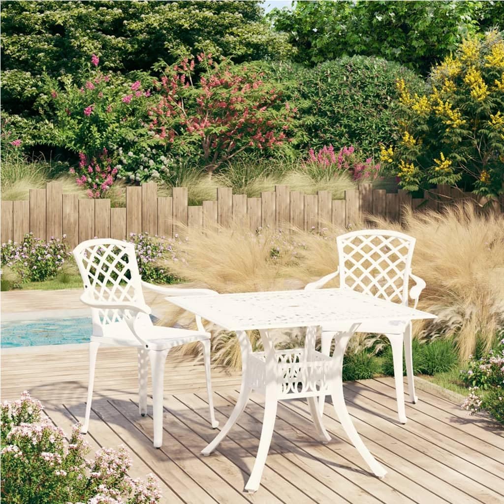 3 Piece Bistro Set Cast Aluminum White,Cast Aluminum Patio Bistro Set: Durable and Elegant for Your Outdoor Gatherings Patio Furniture Sets, Outdoor Furniture Sets