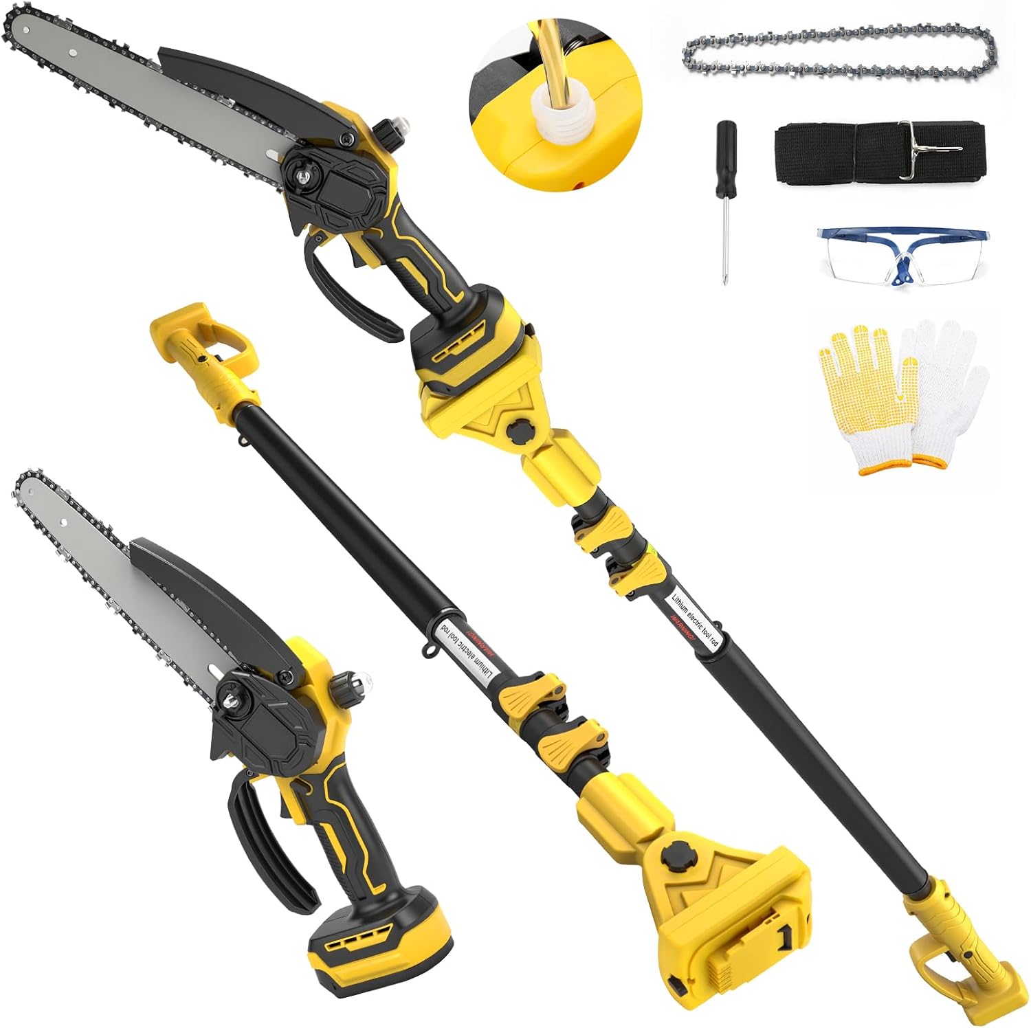 2 in 1 Electric Pole Saw 8 Inch Mini Cordless Chainsaw Compatible for Dewalt 20V Battery with 2.5M Telescope, Brushless Chainsaw for Pruning Branches Garden Maintenance (No Battery)