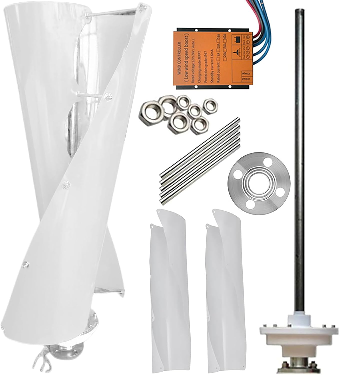 400W / 800W / 1000W / 1200W Maglev Wind Turbine Generator 12V / 24V / 48V Vertical Windmill Power Dynamo Kit with Controller and 2 White Blades, Pure Copper Core Generator,400w,12V