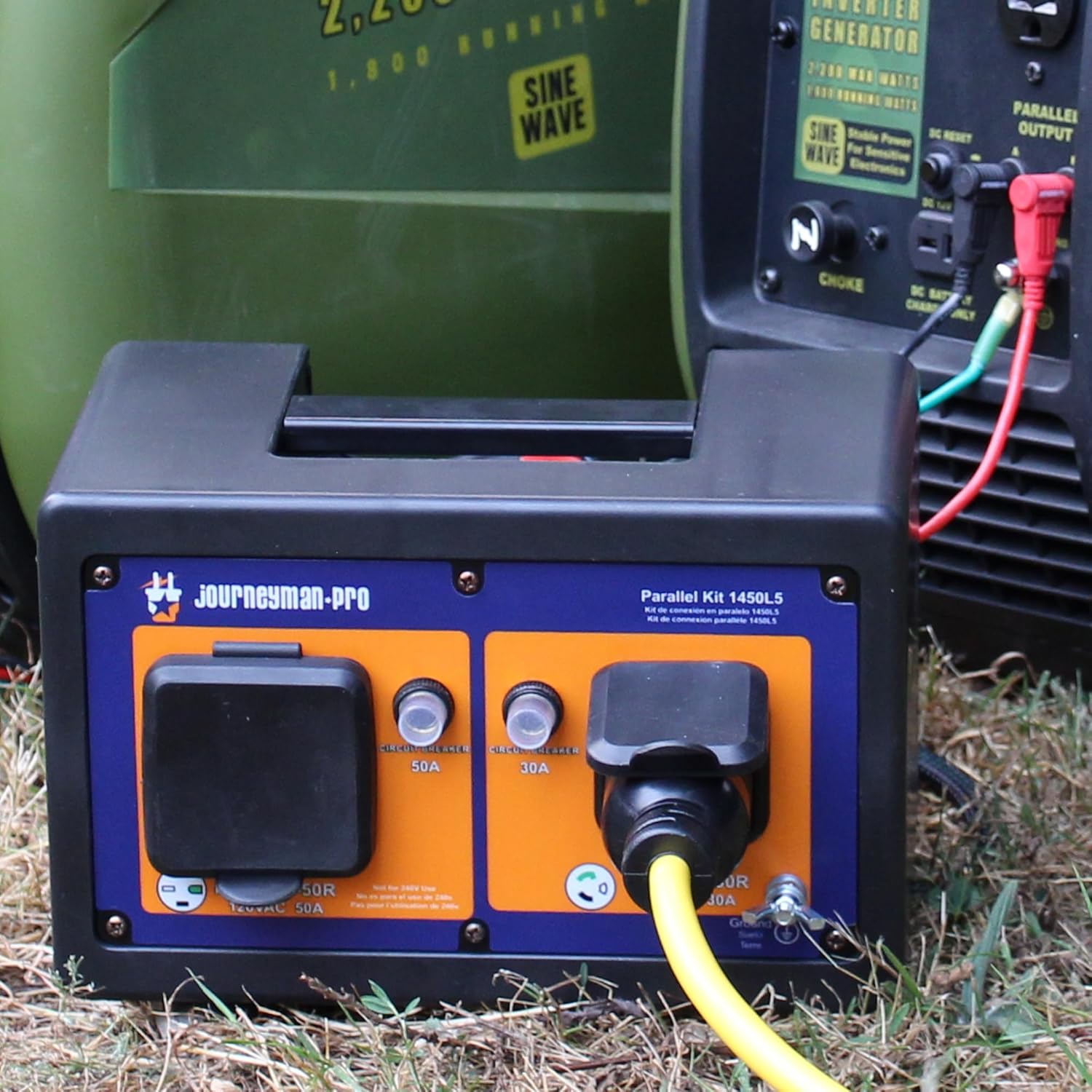 Journeyman-Pro RV 50 Amp Inverter Generator Parallel Kit, 125 VAC NEMA 14-50/L5-30/TT-30 Female -Portable Power Cord Electrical Plug Converter/Adapter Connection Kit 30A RV Ready (50/30 AMP)