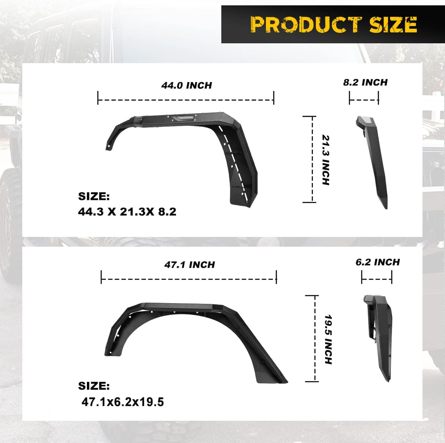 Fender Flares For Jeep 2007-2018 Wrangler JK JKU 2/4-Doors, Hawkley Offroad Steel Fender Flares with LED DRL Light & Sequential Turn Signal Lights for 07-18 Wrangler JK Replacement Accessories