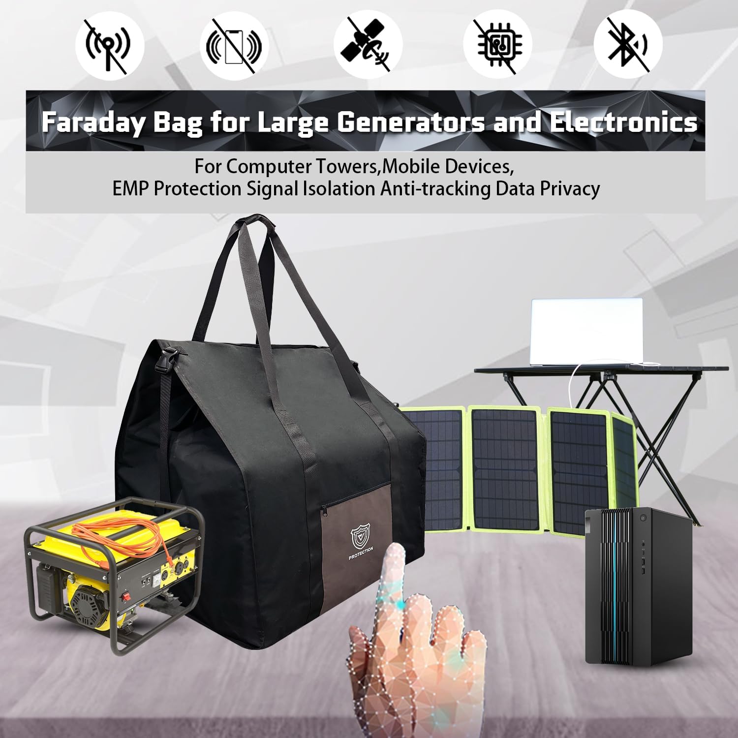 Faraday Bag for Large Generators and Electronics, Military-Grade RF Shielding For Computer Towers,Mobile Devices, EMP Protection Signal Isolation Anti-tracking Data Privacy