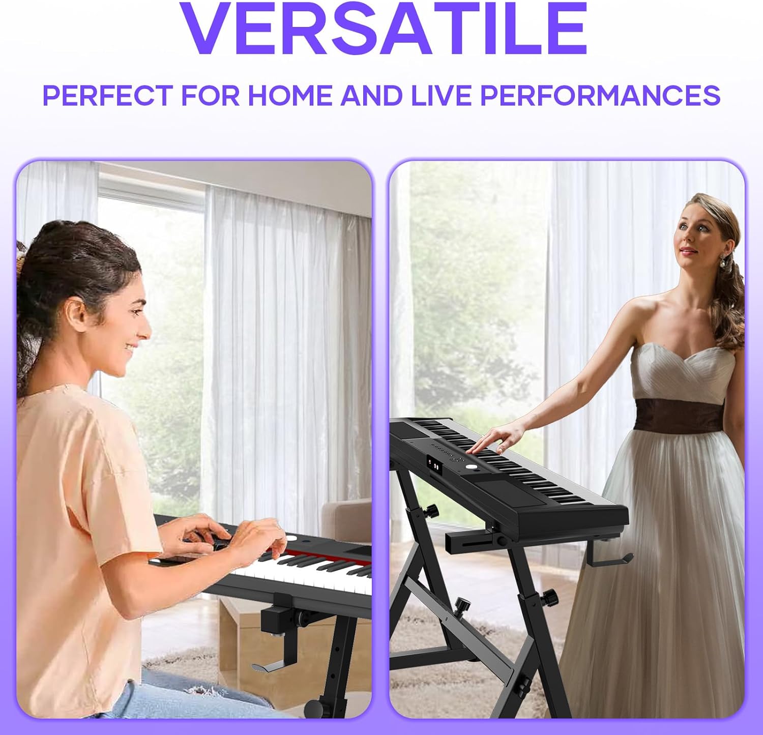 Piano Keyboard Stand, Z Style Adjustable and Portable Heavy Duty Keyboard Stand Supports up to 450lbs, Compatible with 54-88 Key Weighted Digital/Electric Pianos for Adults, Kids