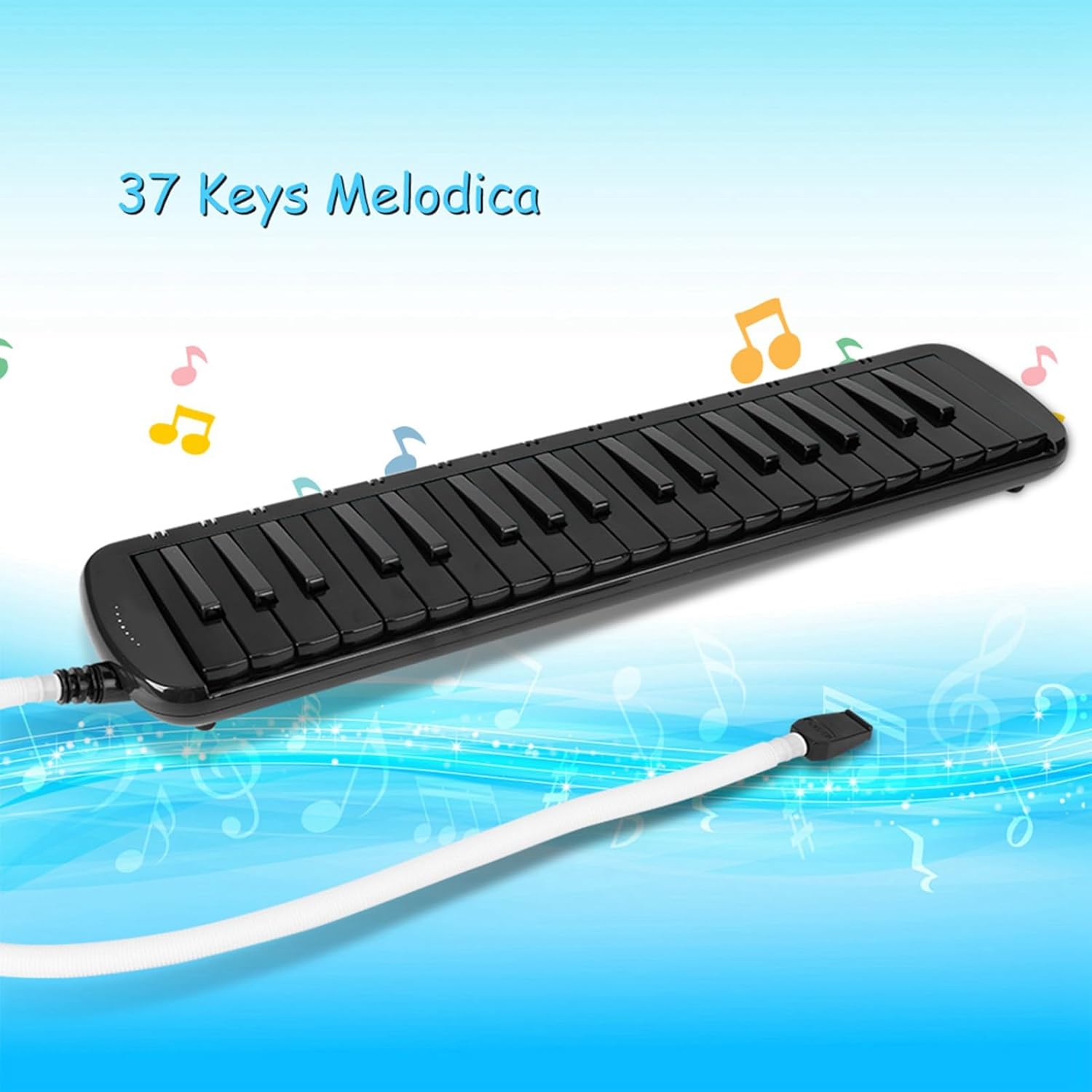 F - 37s Melodica 37 Key, Professional Wind Musical Instrument with ABS Resin Body and Brass Base Plate, Includes Blowpipe, Mouthpiece and EVA Bag for Beginners and Music Lovers (Black)
