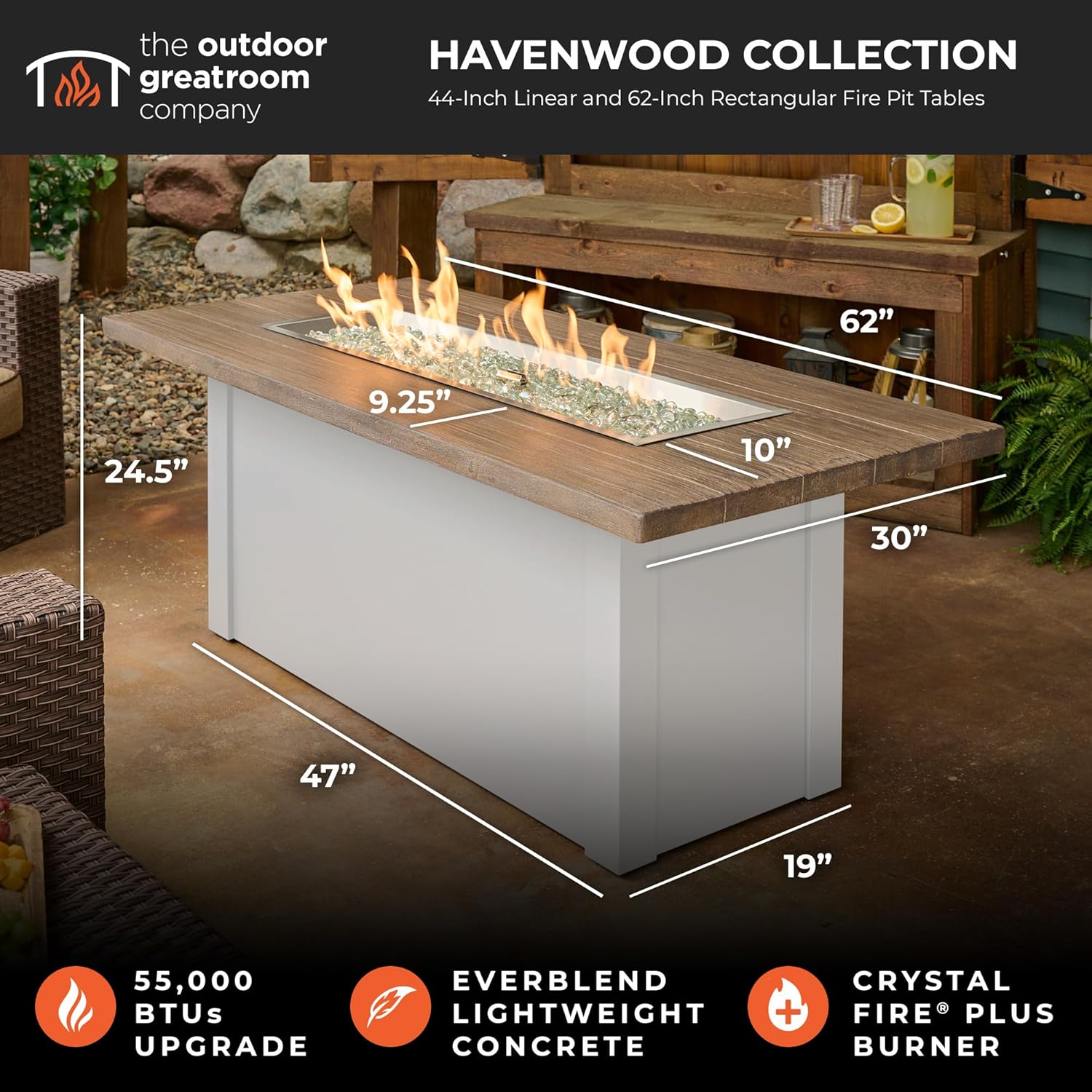 Outdoor GreatRoom Co Propane Fire Pit Table 62