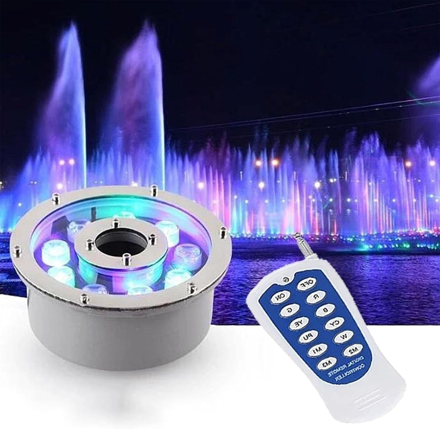 Recessed Underwater Lights - Ring Fountain RGB Light, 12V Low Voltage Middle Hole Pond Lighting, IP68 Waterproof Submersible Spotlight, for Landscape Decorative(RGB,24W)