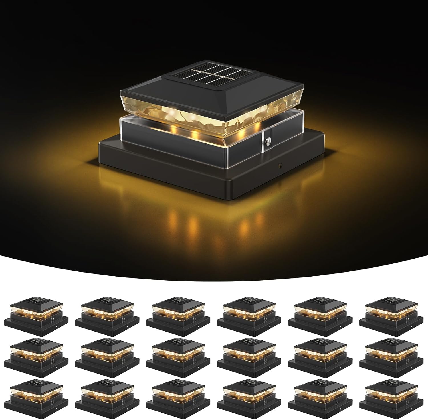 Solar Post Cap Light for 4x4 & 5x5 Deck Posts – 3000K Warm White, IP65, Upgraded High-Efficiency Solar, Auto On/Off at Dusk/Dawn, 12+ Hours Runtime, Fits Vinyl/Wood 3.5