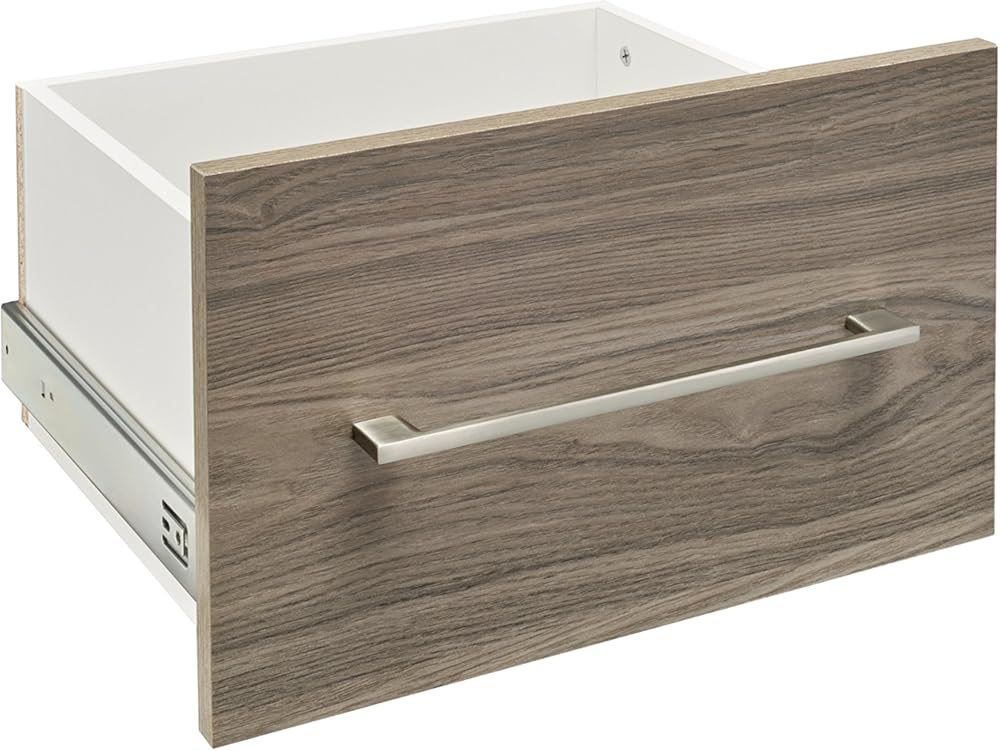 ClosetMaid SuiteSymphony Wood Closet Drawer, Add On Accessory, Modern Style, for Storage, Closet, Clothes, 16” x 10” Size for 16 in. Units, Natural Gray/Satin Nickel