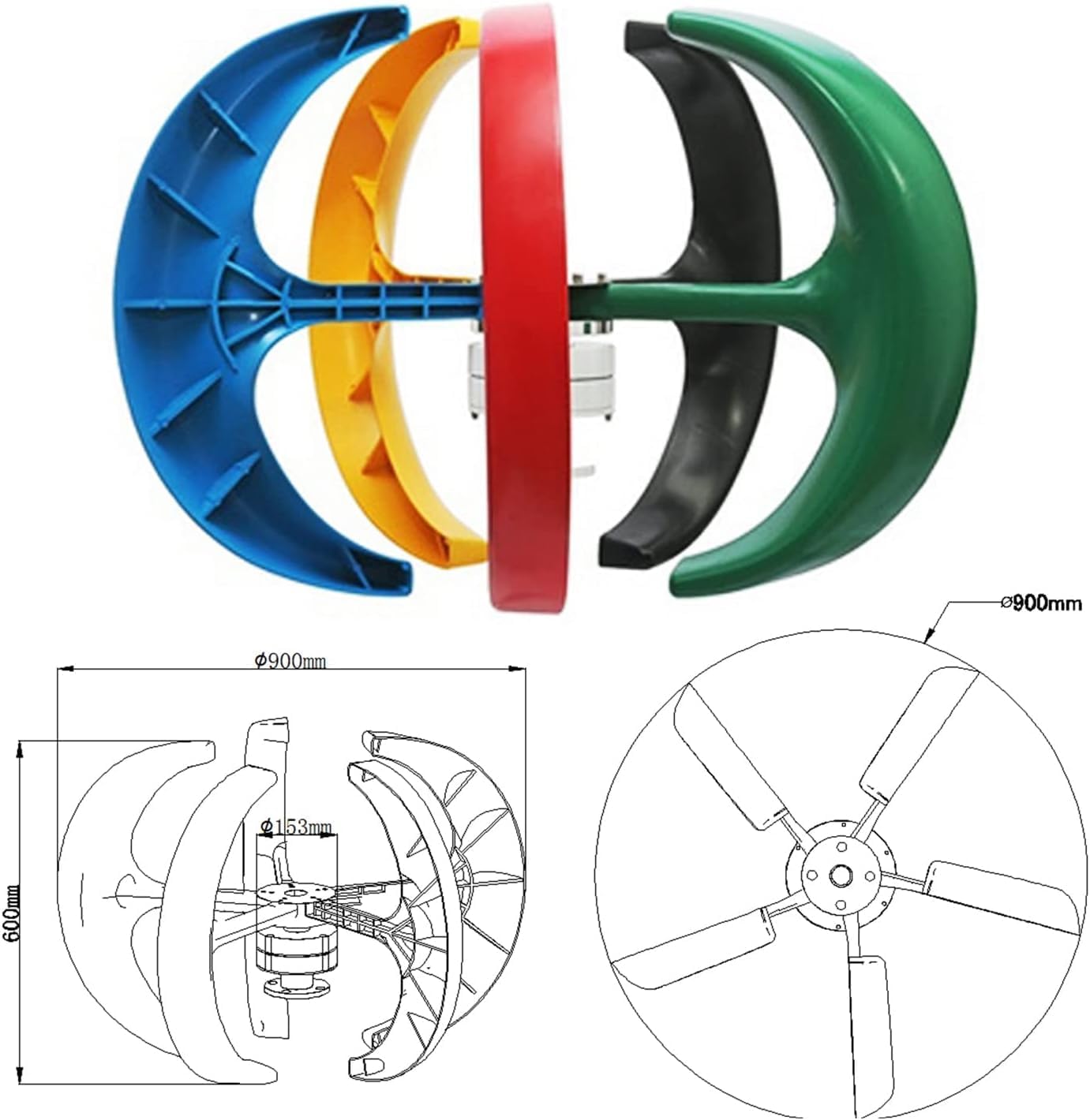 CHRISK 9000W Excellent Wind Generator Kit, Automatic Motor Kit Windmill Energy Charge Turbines Vertical Axis for Home Camping