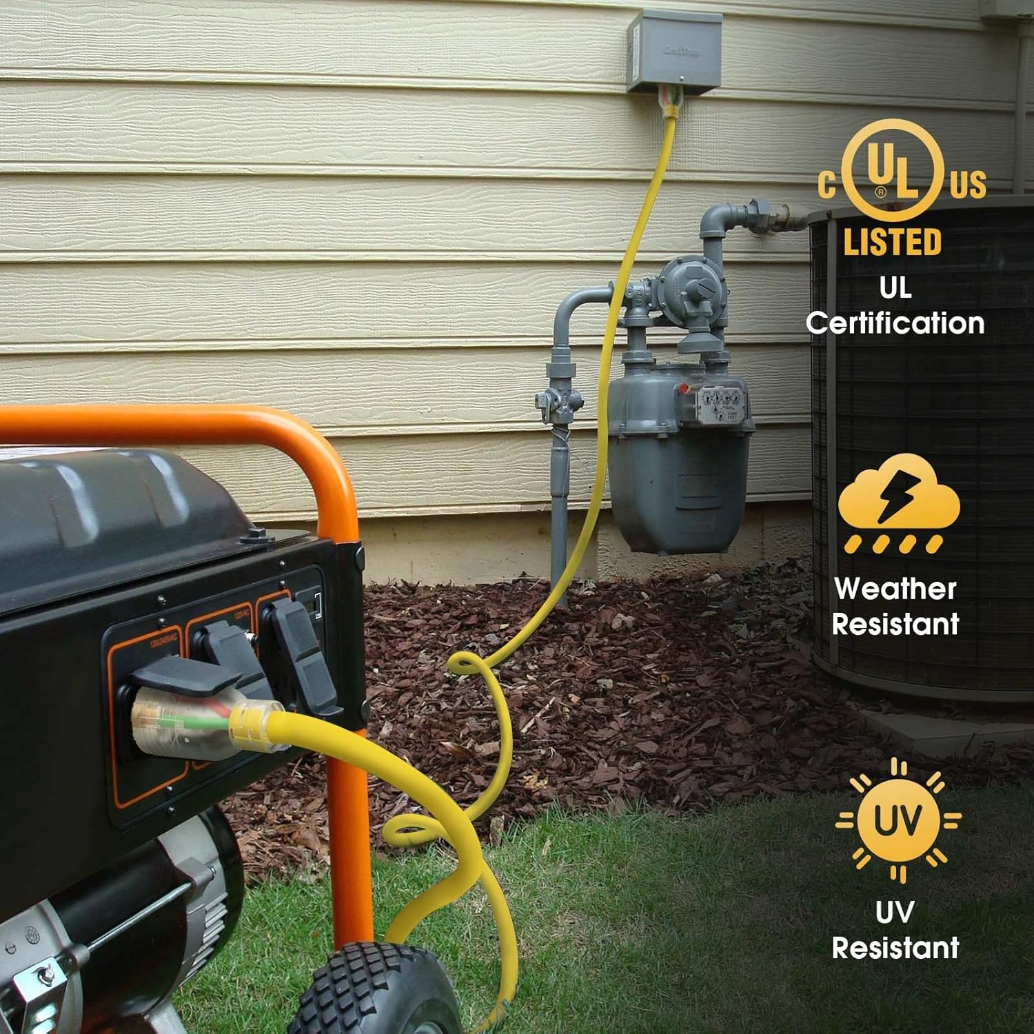 TOOLIOM 30 Amp Generator Cord, L14-30P/L14-30R Generator Extension Cord, UL Listed Heavy Duty Generator Power Cord 125/250V 7500W 10 AWG SJTW RV Extension Cord with Lighted Power Indicator (75FT)