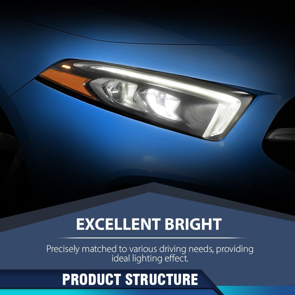 PIT66 LED Front Headlight Headlamps Assembly Right side Compatible with Benz W177 A Class A220 A250 2019-2022 Without modules, ballasts and other extra accessories A1779066001, A1779061603 Clear Lens