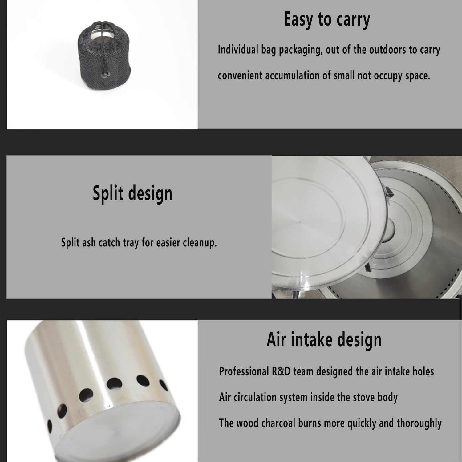 Outdoor camping woodstove, one piece stainless steel fire pit, campfire pit, patio smokeless grill.(All 201 material)