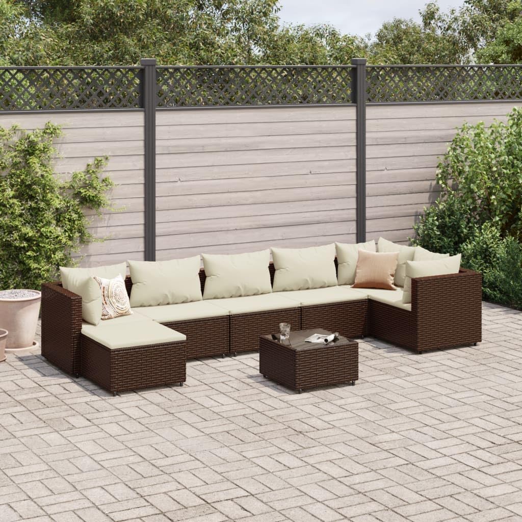 Furniture Sets 8 Piece Patio Lounge Set with Cushions Brown Poly Rattan,Durable Rattan Outdoor Lounge Set with Glass Tabletop for Garden, Patio, or Terrace Garden Conversation Sets