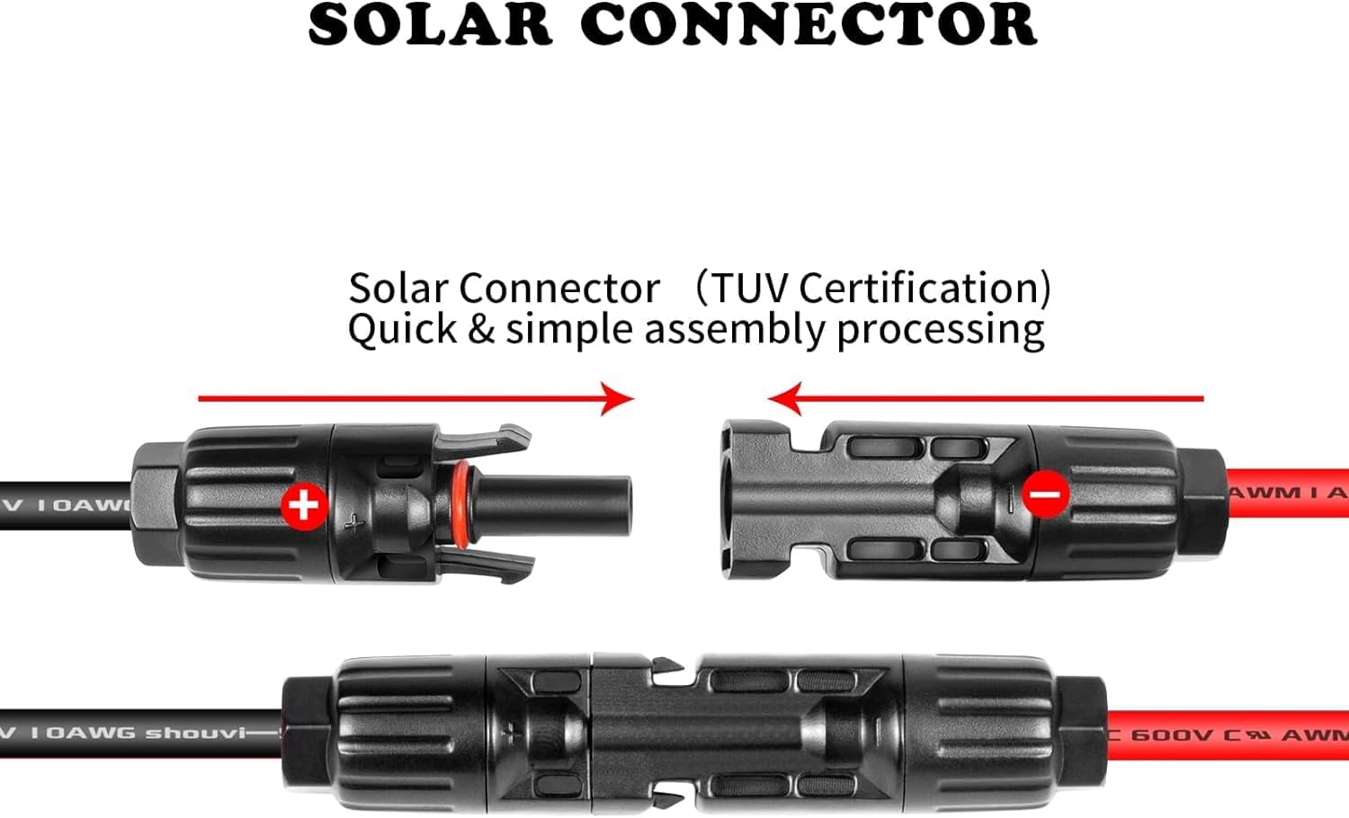 Solar Panel Connector to XT60 Connector Cable 50FT, 10AWG Solar to XT60 Charge Extension Cable XT60 (Plug Female) Cable for RV Folding Solar Panel, Portable Power Station, Solar Generator