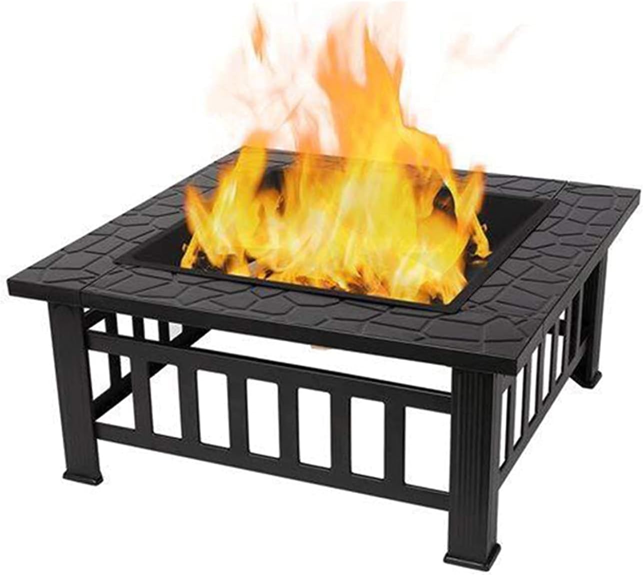 Fire Pit Wood Burning fire Pit, Square Bonfire Barbecue fire Pit Table, Garden Decoration fire Pit Table, 31 inches