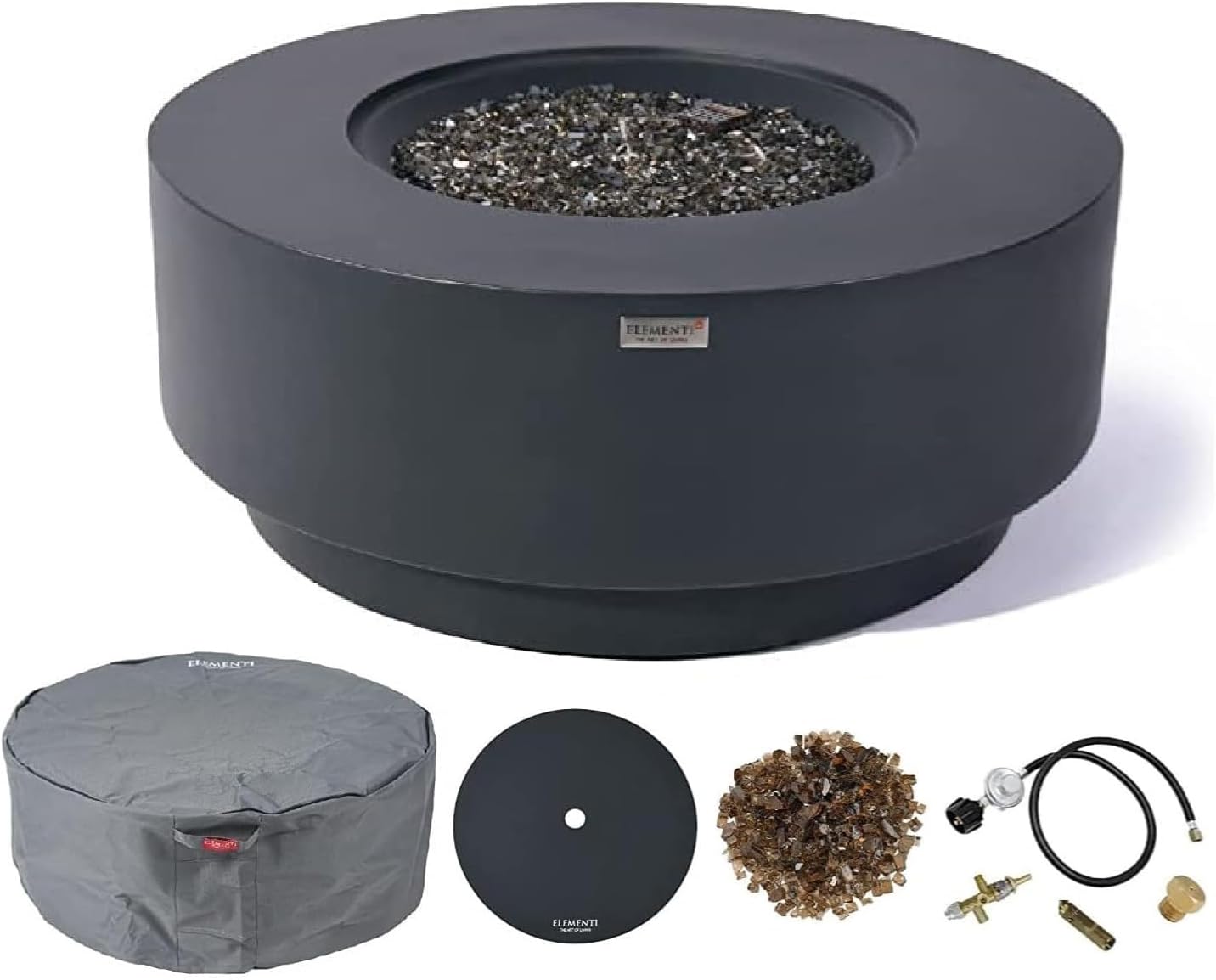 AMS Fireplace | Elementi Plus | Nimes | Round Dark Gray Concrete Propane Gas Fire Table Pit (Liquid Propane)