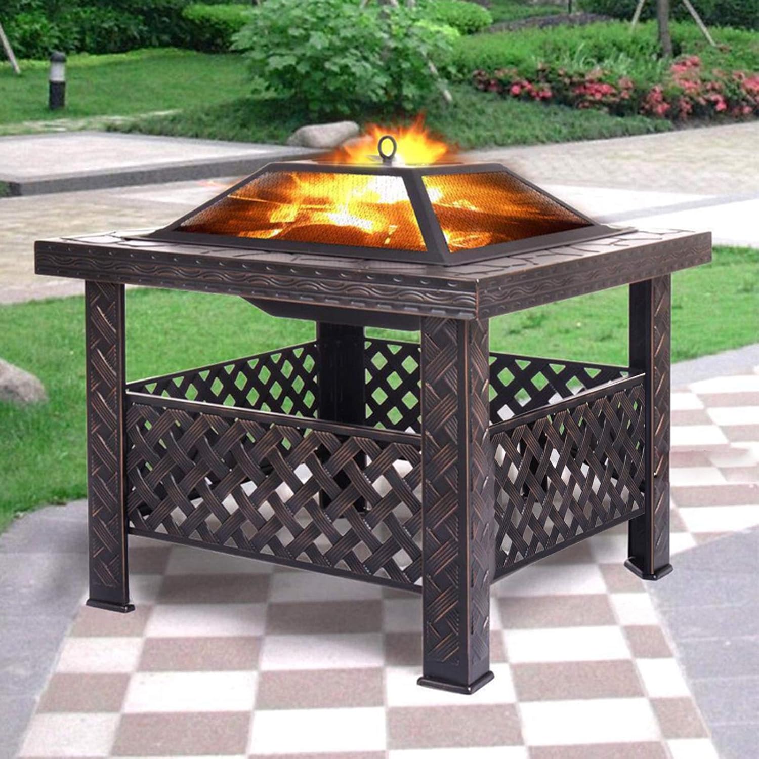 Outdoor Fire Pit Garden Wood Burning Fire Pit Bowl Terrace Metal Barbecue Table, Patio Patio Lawn Backyard Barbecue Party Outdoor Fireplace