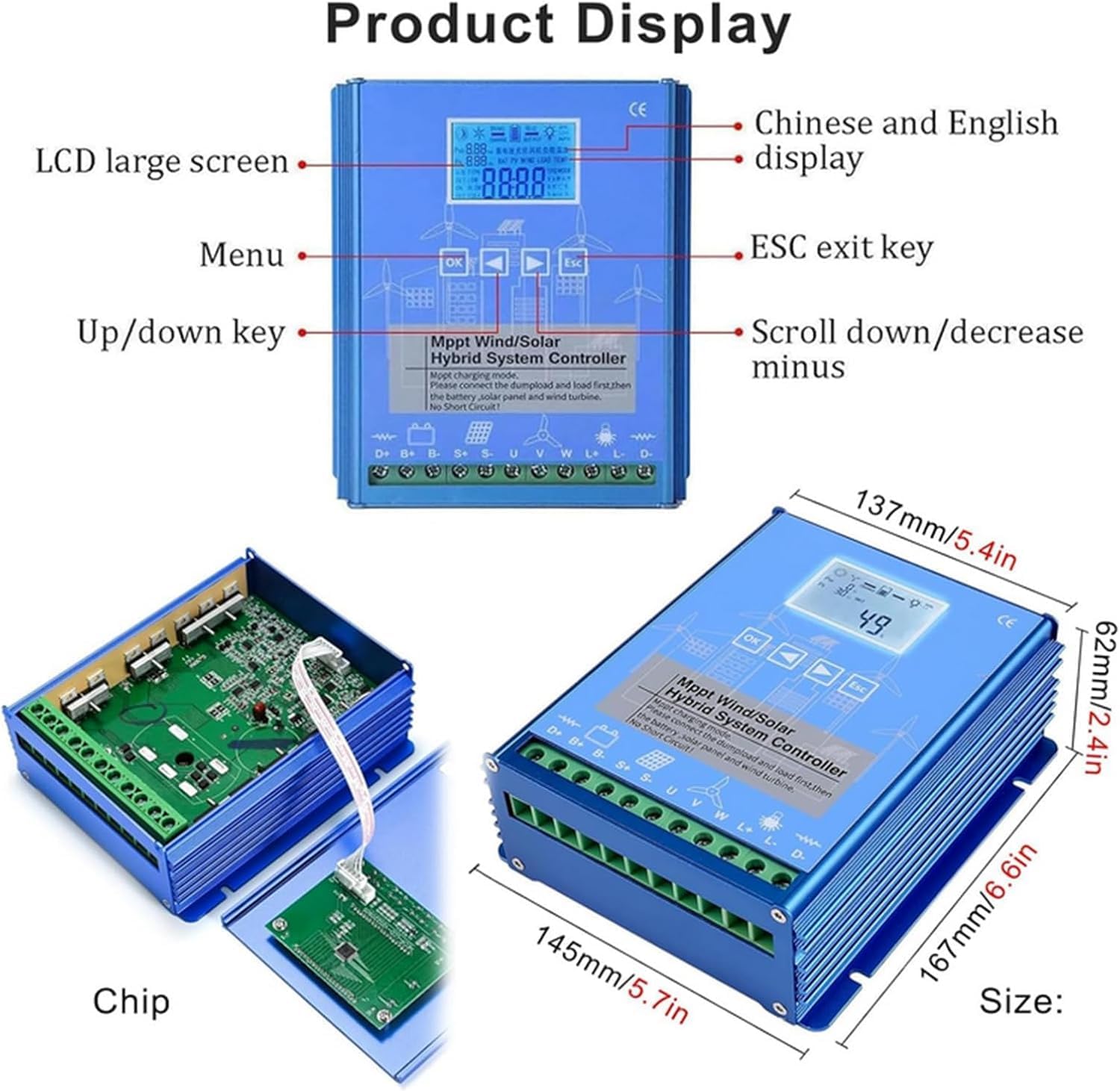 CAJUCA 24v, Solar Wind Hybrid System Charge Controller, 12000W Wind Turbine Generator Controller IP67 Waterproof Wind Generator Controller